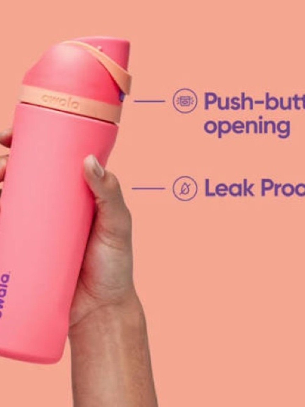 Owala Pink Stainless Water Bottle cold with Peach Accent 32oz free zip - Picture 3 of 3